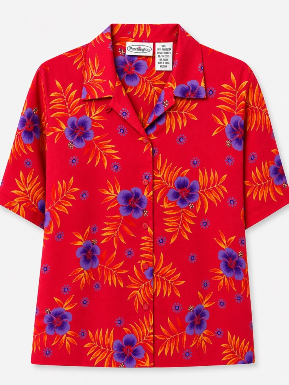 Patchington Vintage Tropical Floral Hawaiian Button-Up Blouse (248)